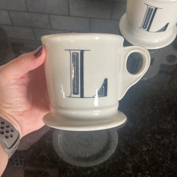 Anthropologie White “L” Monogramed Mugs - Picture 2 of 4